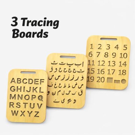 Kids Wooden English & Urdu Alphabet Tracing Boards – Set of 3