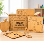 Wooden English Alphabet Stencils with Pictures & Puzzle for Kids (104 Pieces)