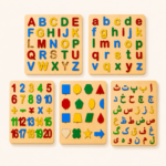5-Piece Kids Learning Boards Set – Capital ABC, Small ABC, Math, Shapes & Urdu